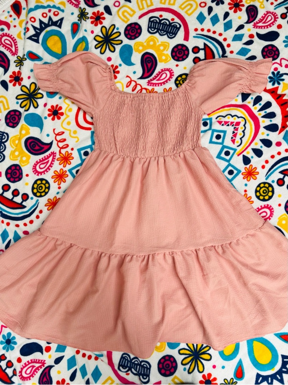 SHEIN Blush Pink Smocked Tiered Puff-Sleeve Dress